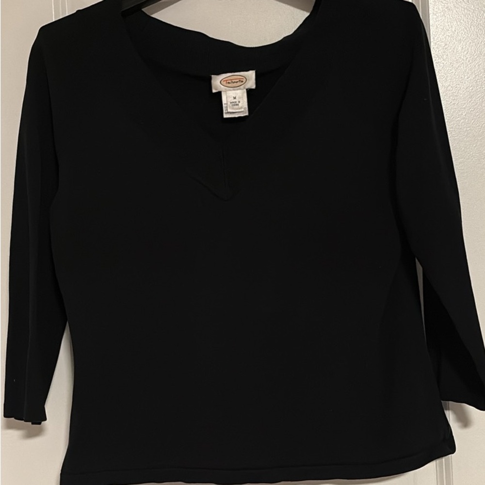 Talbots Black Long-Sleeve Silk V-Neck Top